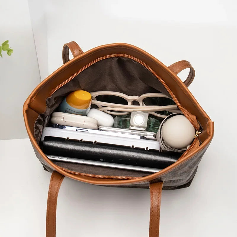 Sac Fourre-tout Motif Damier Brun