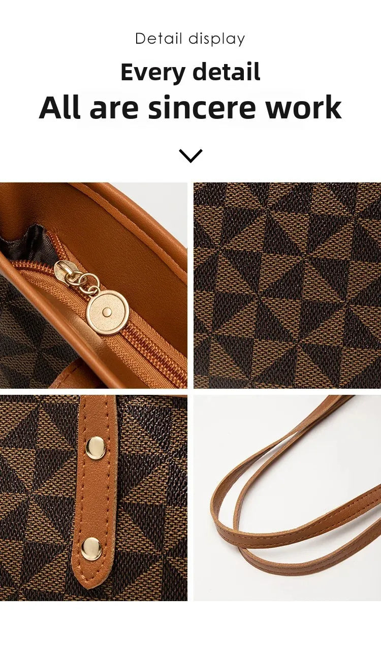 Sac Fourre-tout Motif Damier Brun