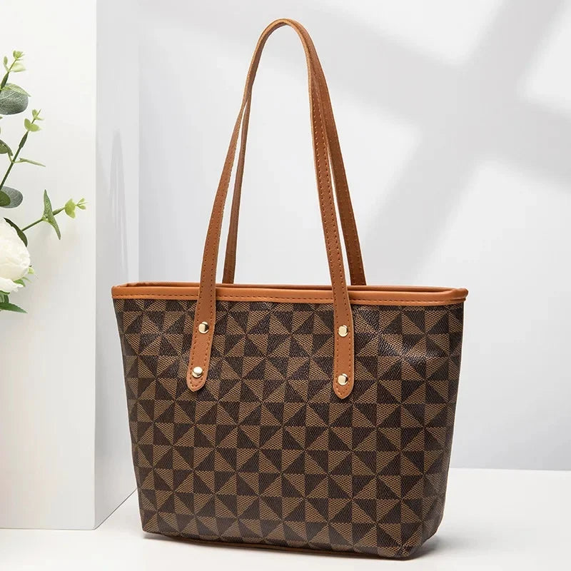 Sac Fourre-tout Motif Damier Brun