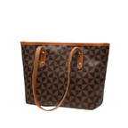 Sac Fourre-tout Motif Damier Brun