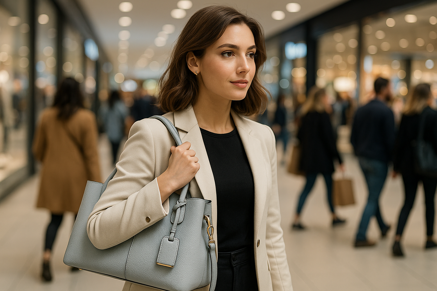 Femme avec sac à main dans un centre commercial